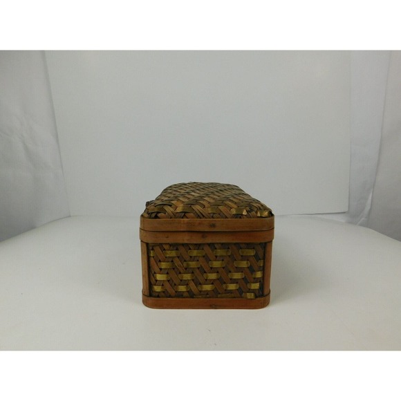 Vintage Bombay Set of 2 Nesting Wood Metal Woven Storage Boxes Hinged Lids Latch - Picture 4 of 16